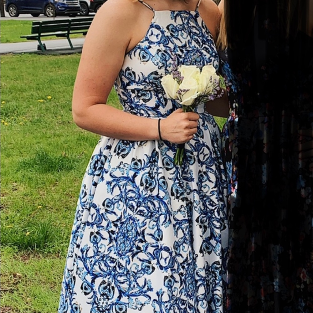 White and Blue Prom Dress